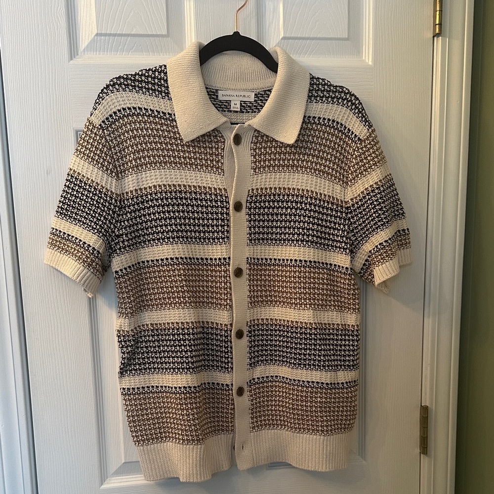 Banana Republic Men's Cardigan - Cream and Brown